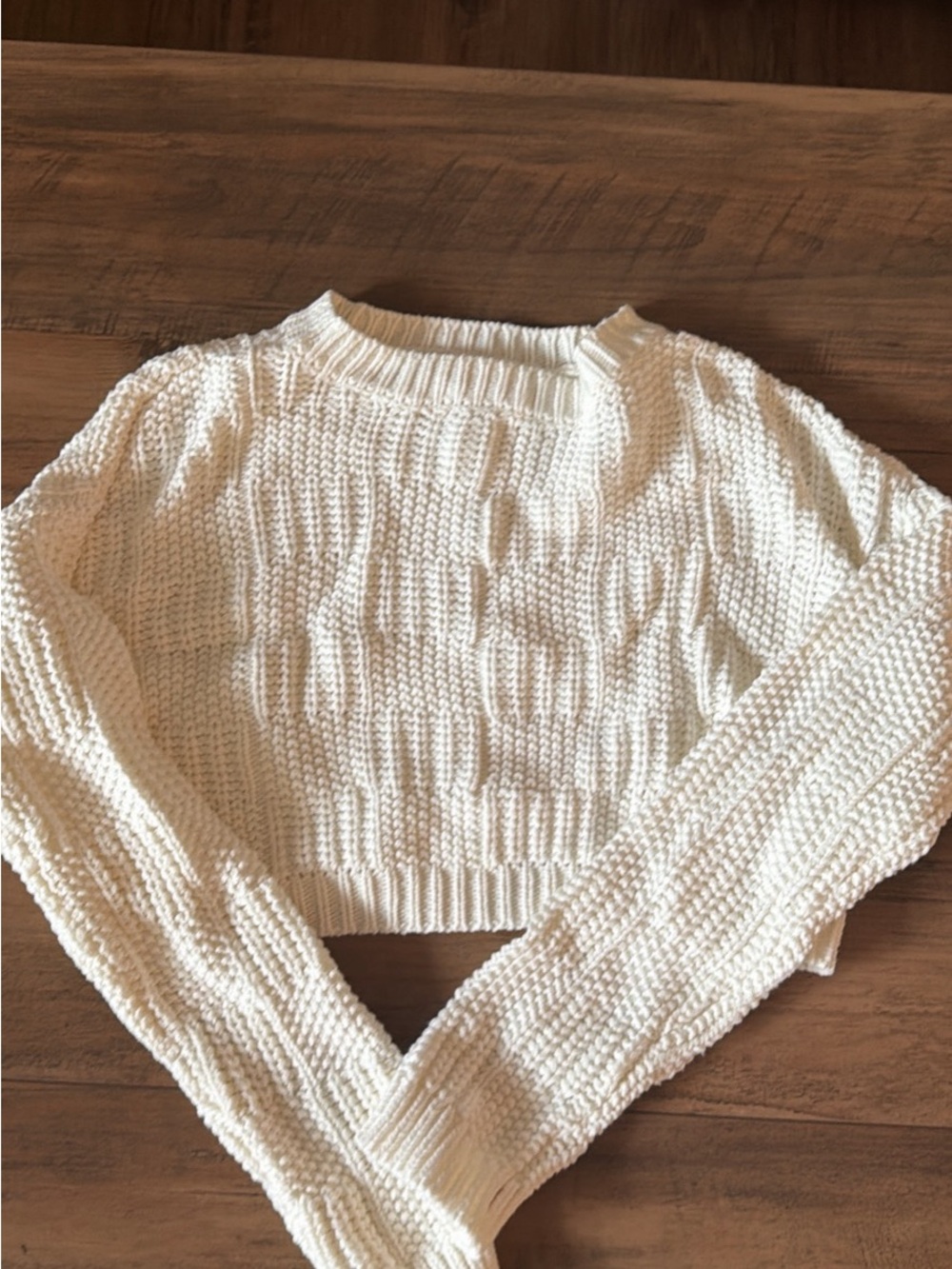Cropped Cream Cable Knit Sweater